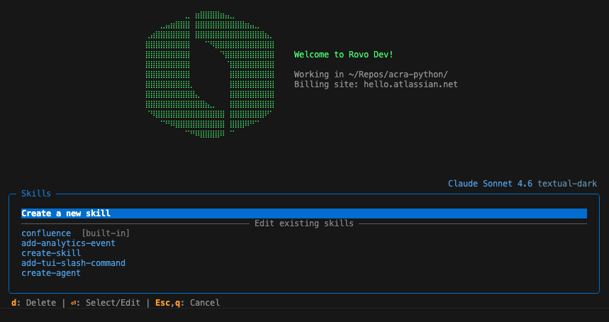 Creating a new agent skill in Rovo Dev