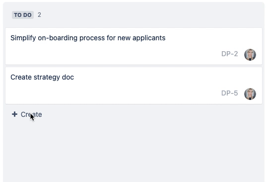alt="Creating an issue from within the board view."