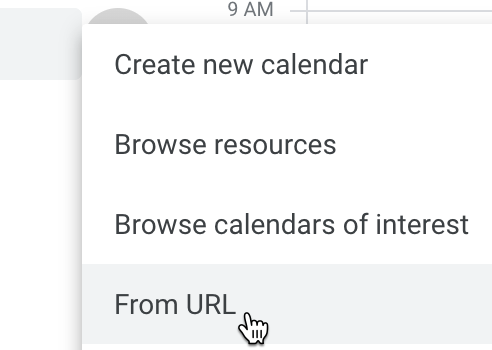 From URL option highlighted under the Ellipsis in Google Calendar