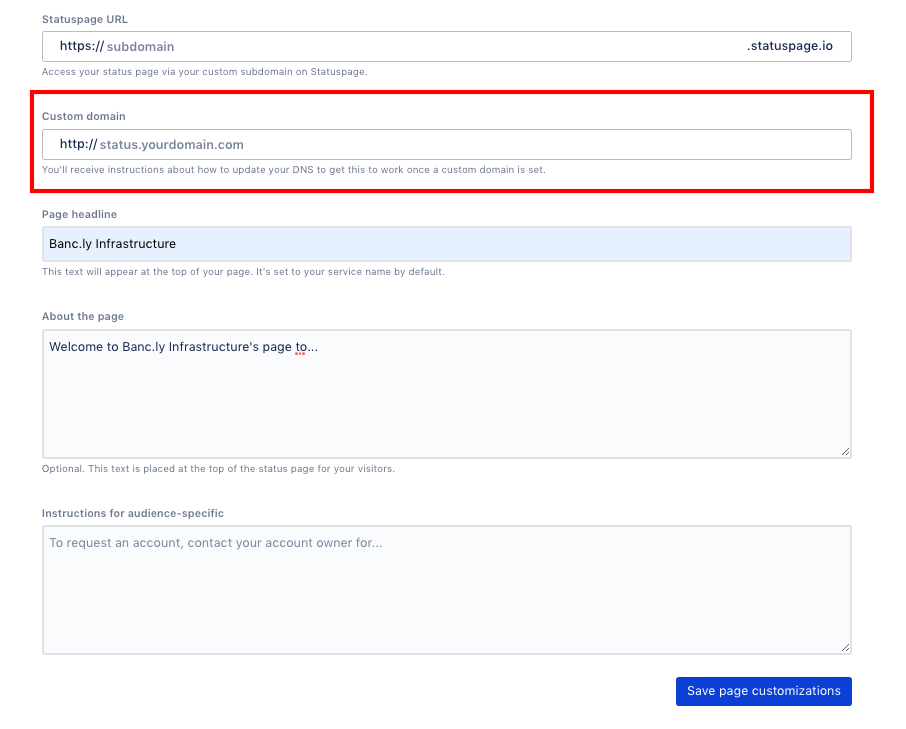 Set a custom domain and SSL | Statuspage | Atlassian Support