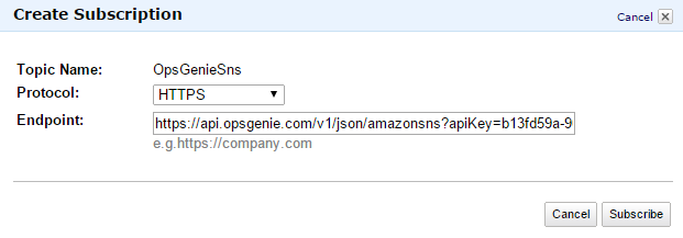 Amazon SNS サブスクリプション