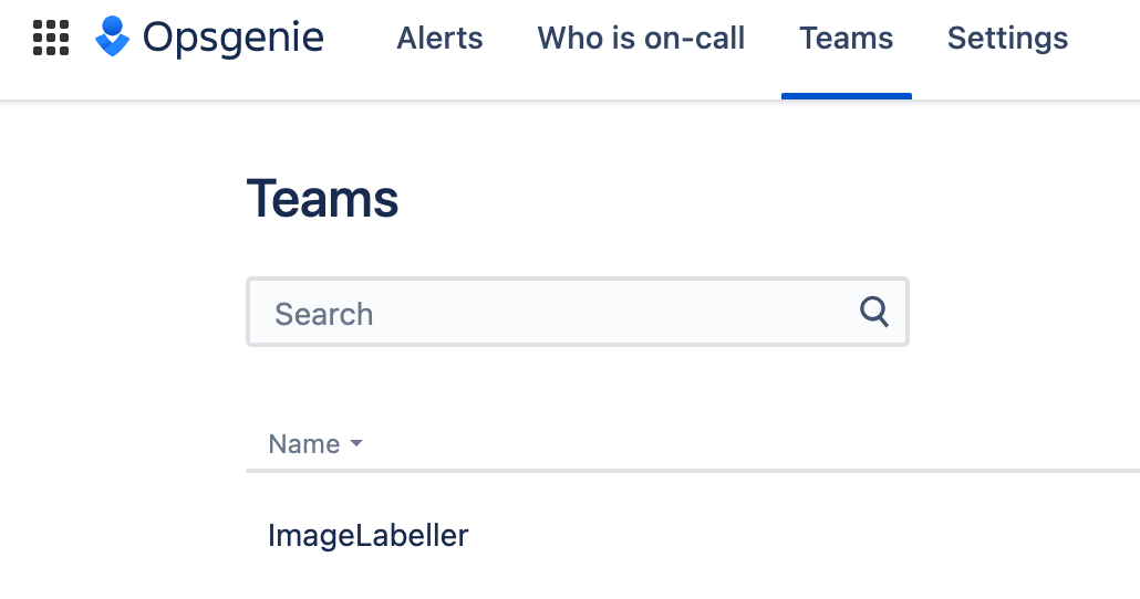 screenshot of opsgenie team "ImageLabeller"
