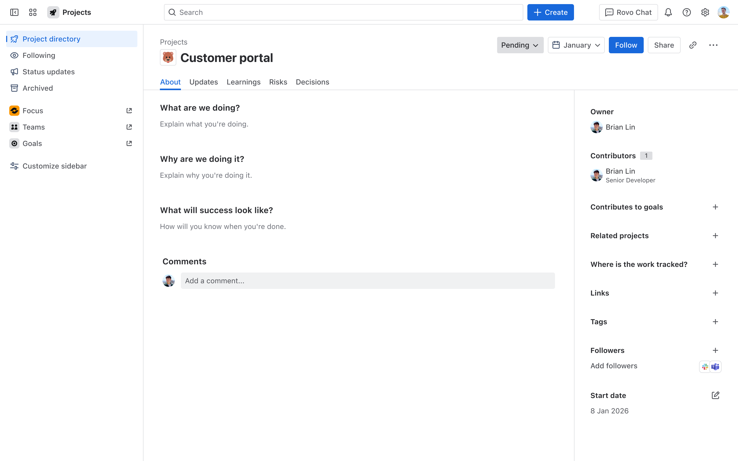 アトラシアンのプロジェクトの概要セクション。