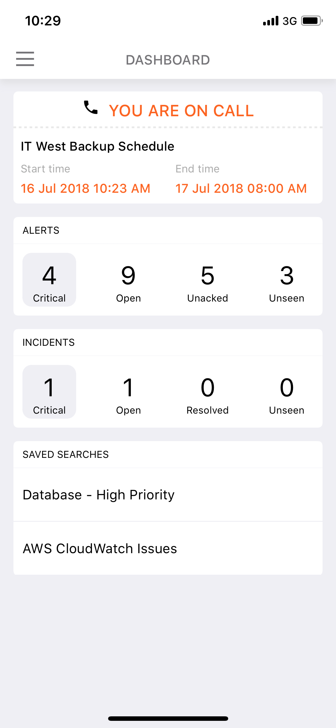 View the iOS dashboard, Opsgenie app for iOS Cloud