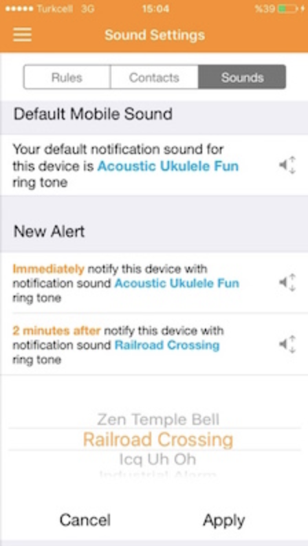 A screenshot of sound settings in Opsgenie's Blackberry app