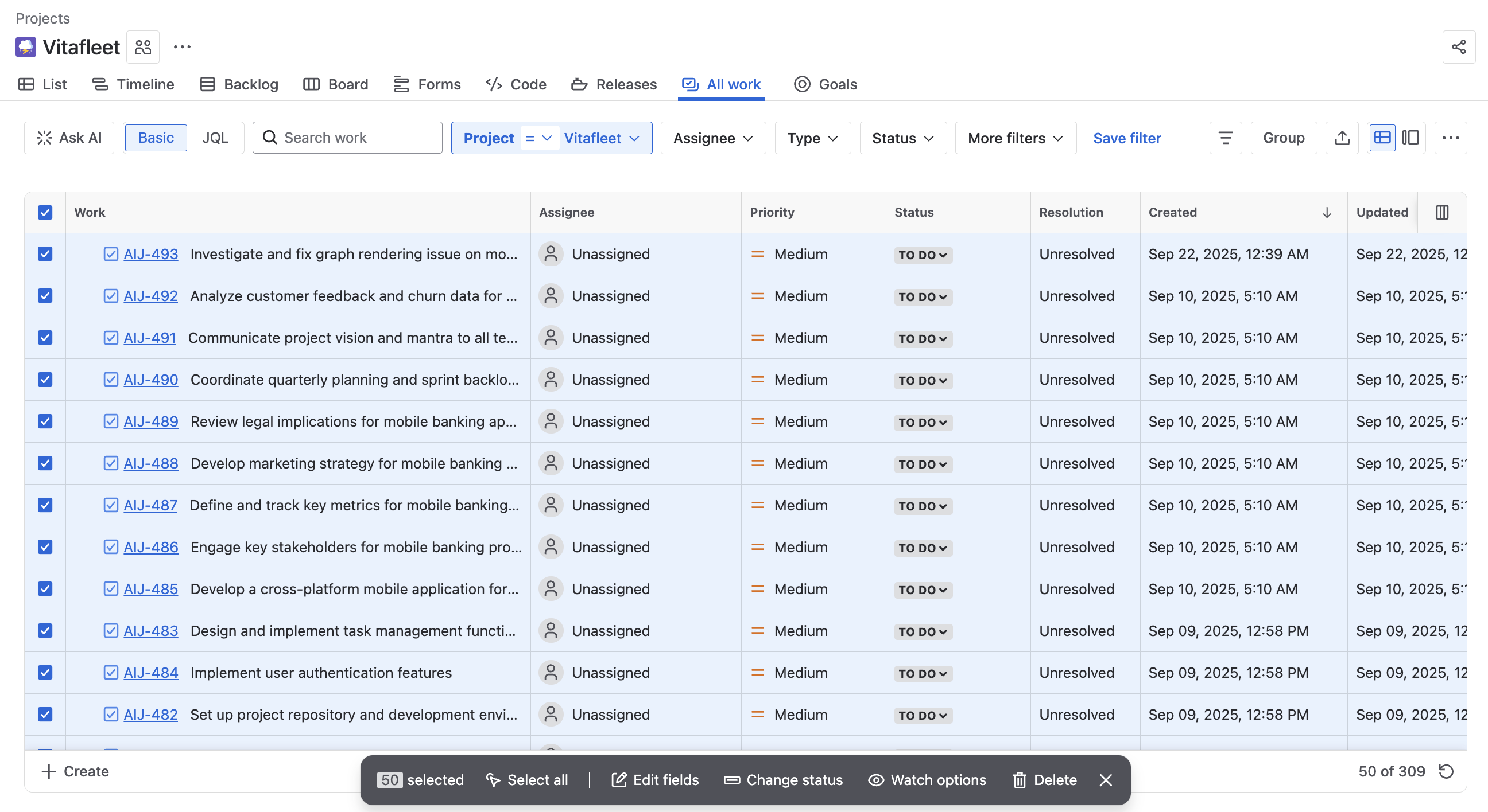 Bulk select up to 1000 work items in the work item navigator ...