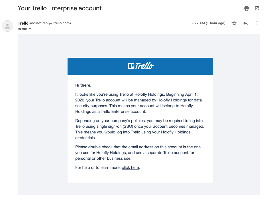 Managed Enterprise accounts, Trello