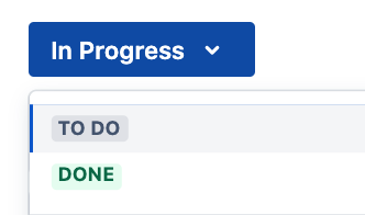 issue view transition drop-down without transition names. only the destination status labels of to do and done are shown.