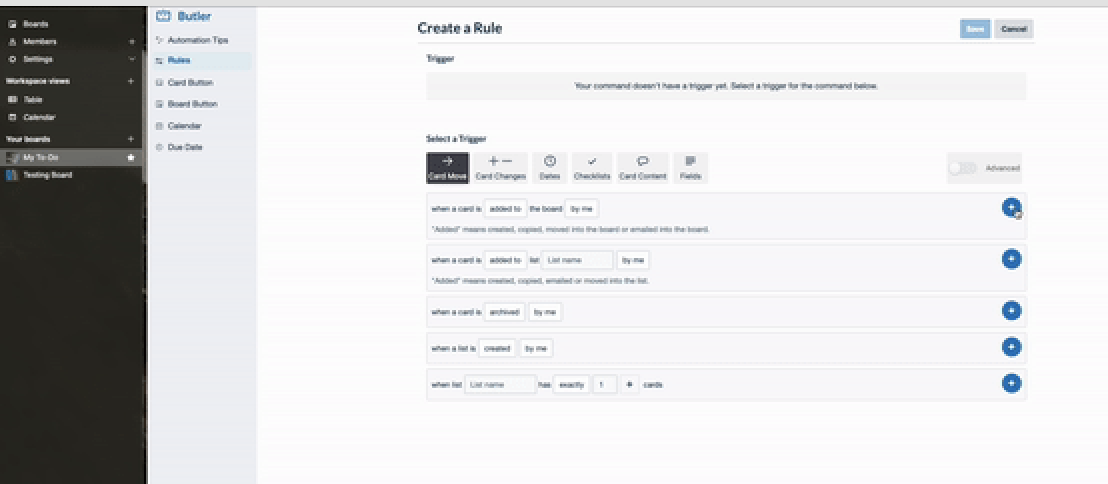 Add trigger in automation rule in trello