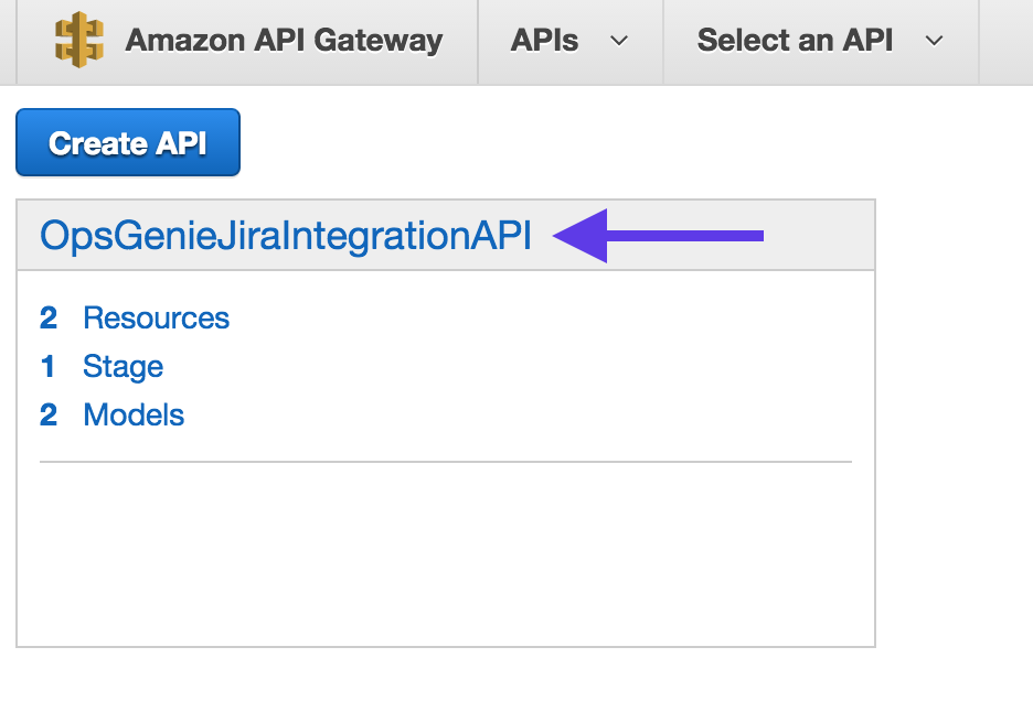 Jira インテグレーション用の API を作成する場所を示す画像。