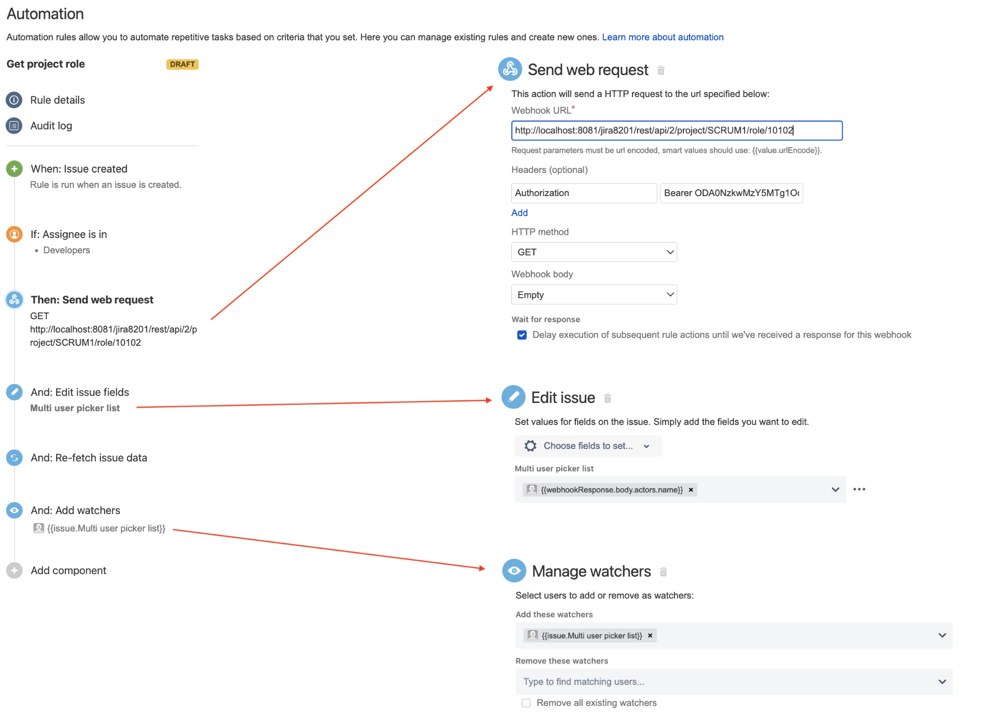 Create automation rule sending web request