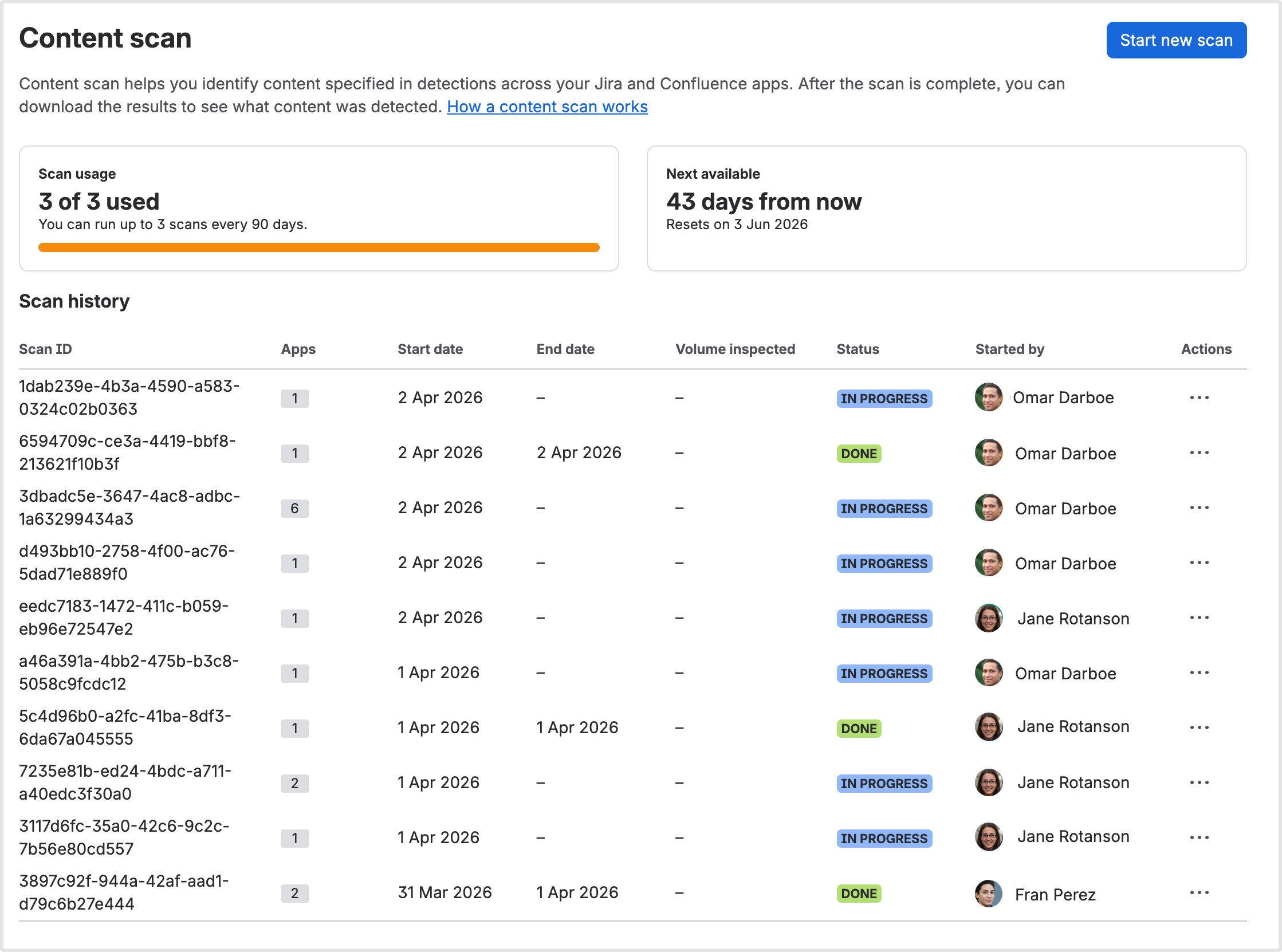 Content scan history screen