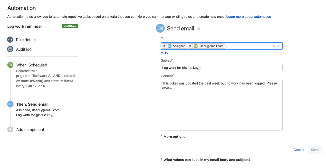 Send email action