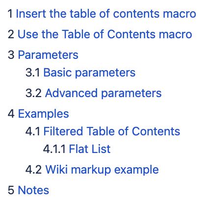 Image of Numbered Sections checkbox checked for table of contents