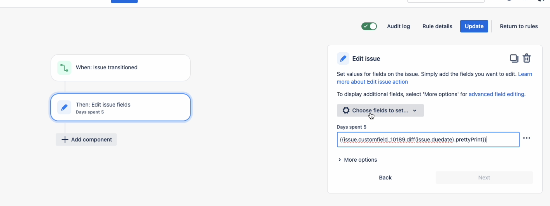 Find difference in days between two dates using automation and store in Text field