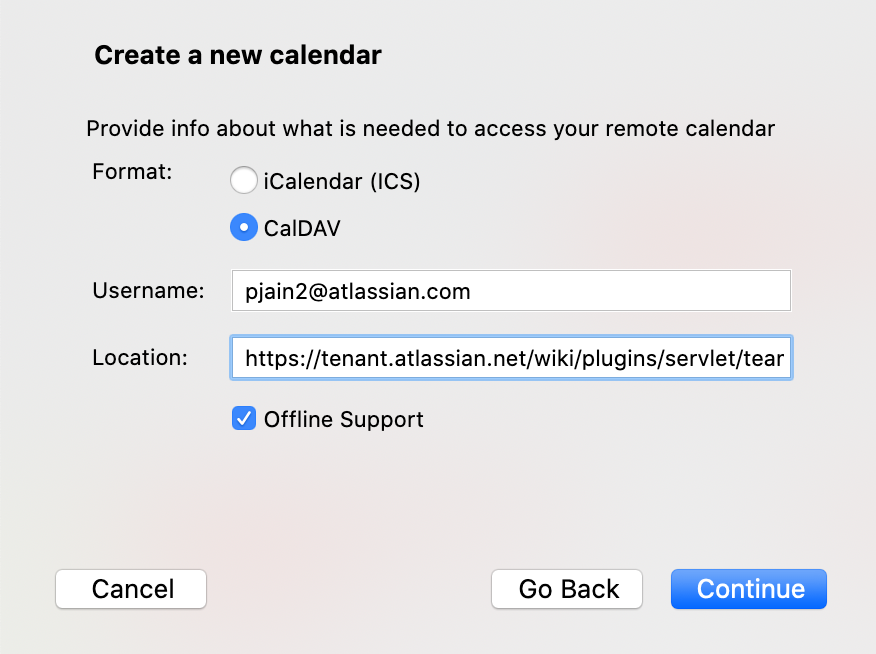 Add a new calendar in Thunderbird using the CalDAV format