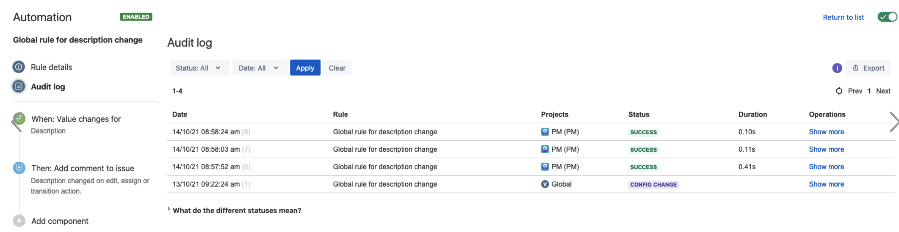 Automation Audit logs