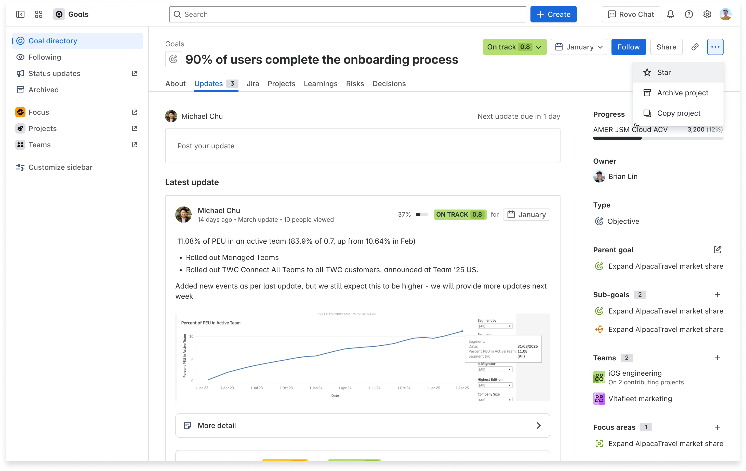 Screenshot of starring a goal from the Goal directory