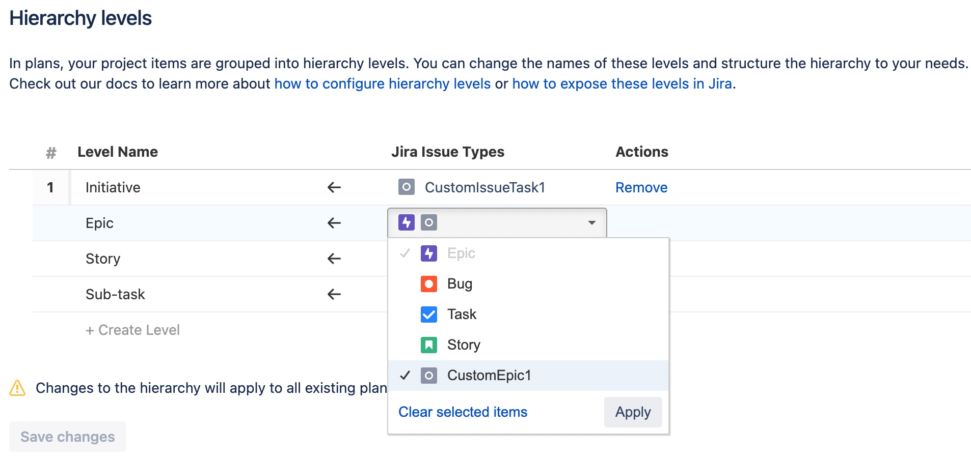 Hierarchy configuration