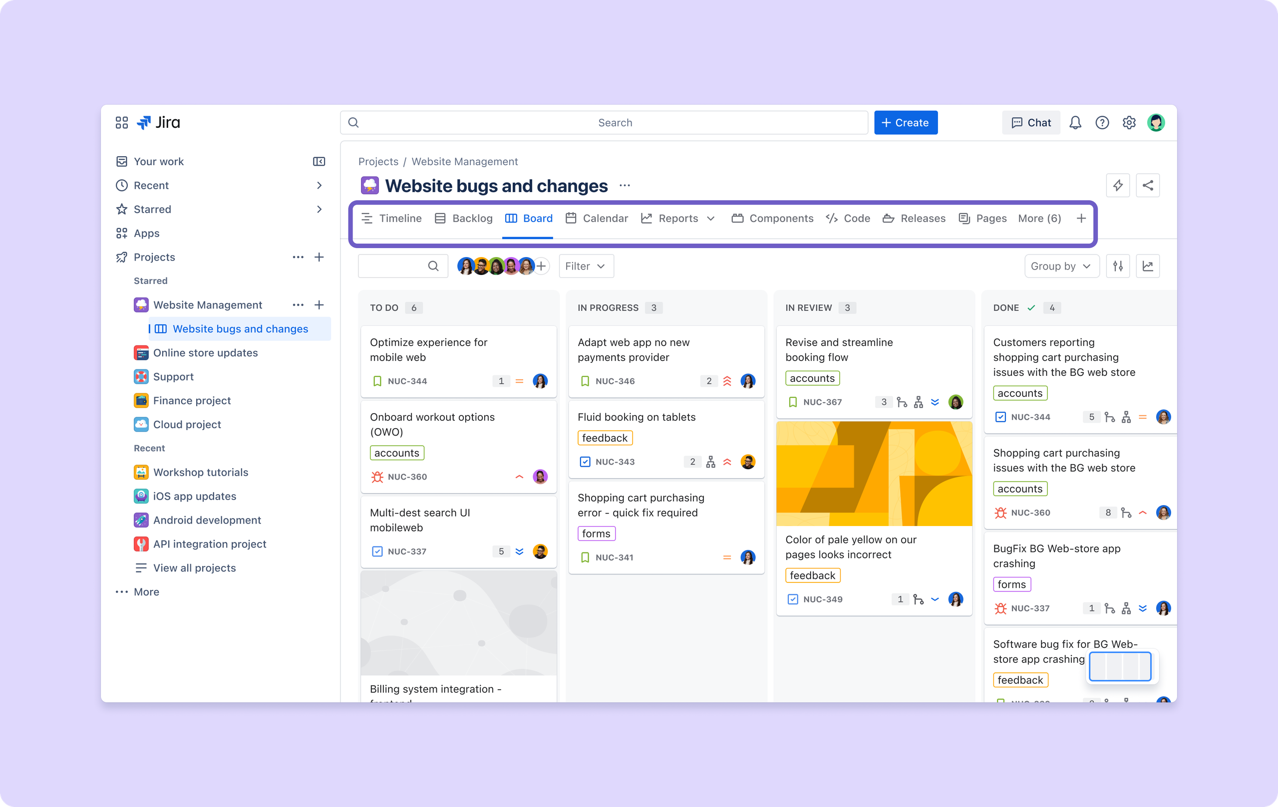 Jira's horizontal tab navigation in projects