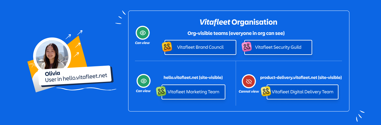 Diagram showing an organization with mixed visibility during their migration