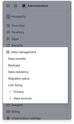 Data management category in Atlassian Administration, which is the fifth item in the primary navigation.