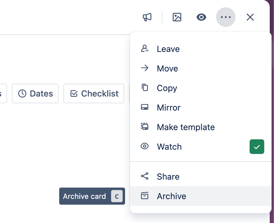 List of available actions for a specified card