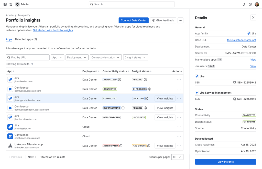 Apps tab with a few connected instances