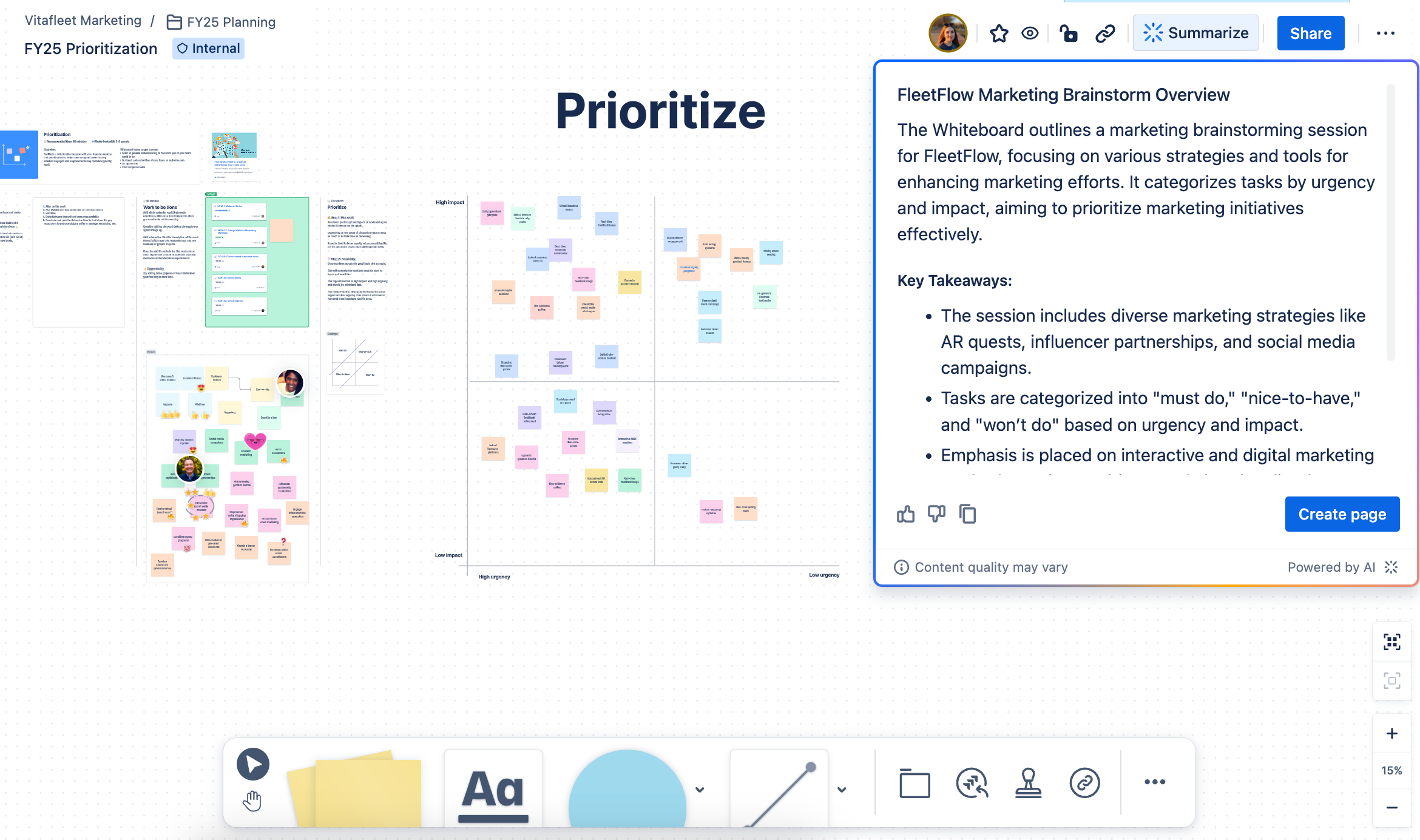 An AI-generated summary of a whiteboard in Confluence Cloud