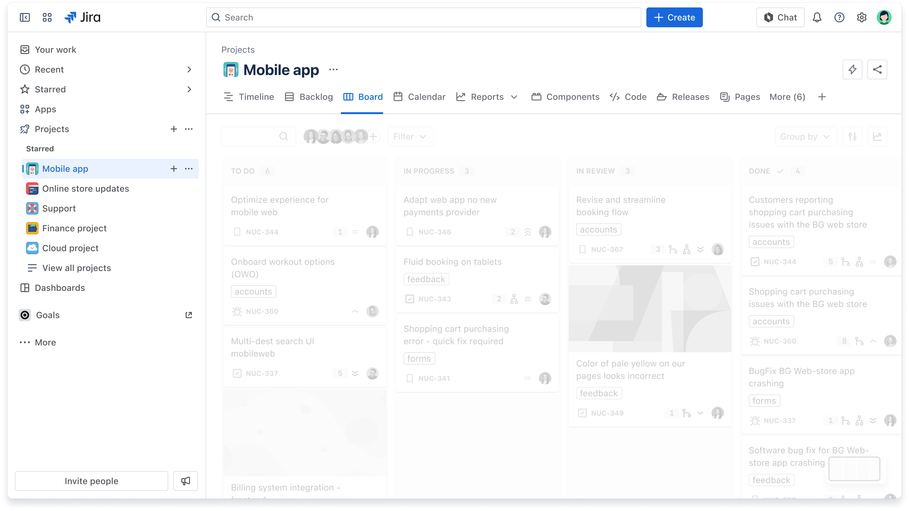 プロジェクトが表示された Jira の新しいナビゲーション