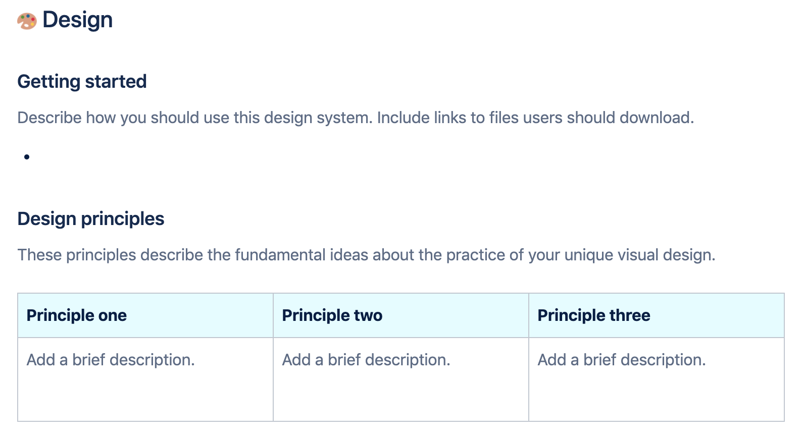 Placeholder text from the Design Systems Template in Confluence Cloud.