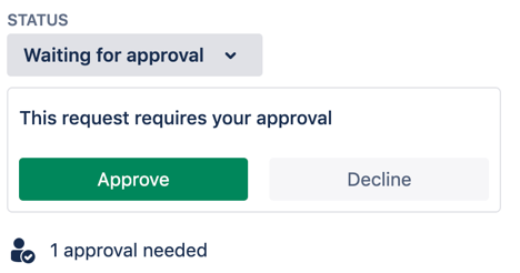 Approvals panel on the issue view with the buttons 'approve' and 'decline'