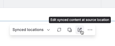 A synced block's floating toolbar with the edit icon highlighted.