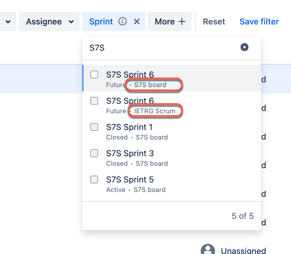 sprint ids are displayed on the jira search results page