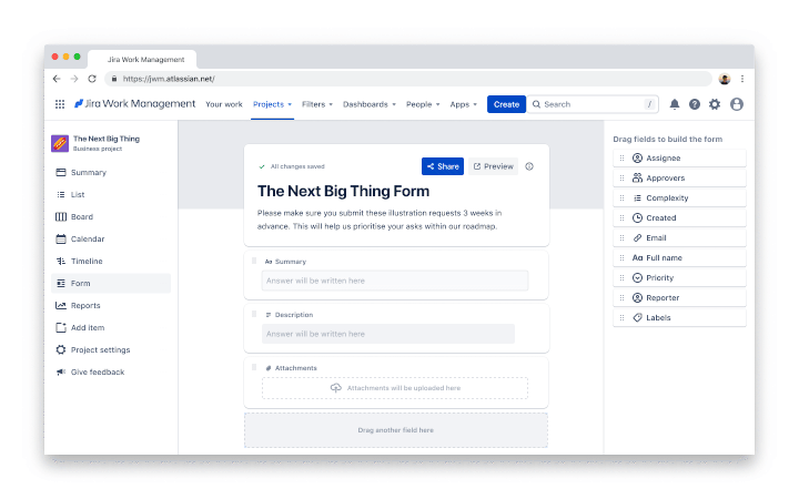 alt="Previewing what the form will look like."