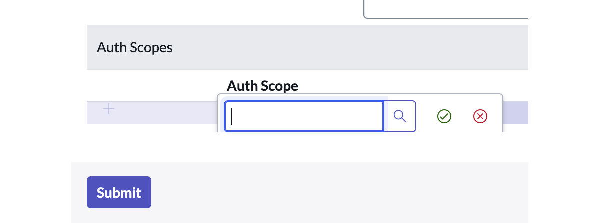 Screenshot of the Auth Scope field after double clicking into it