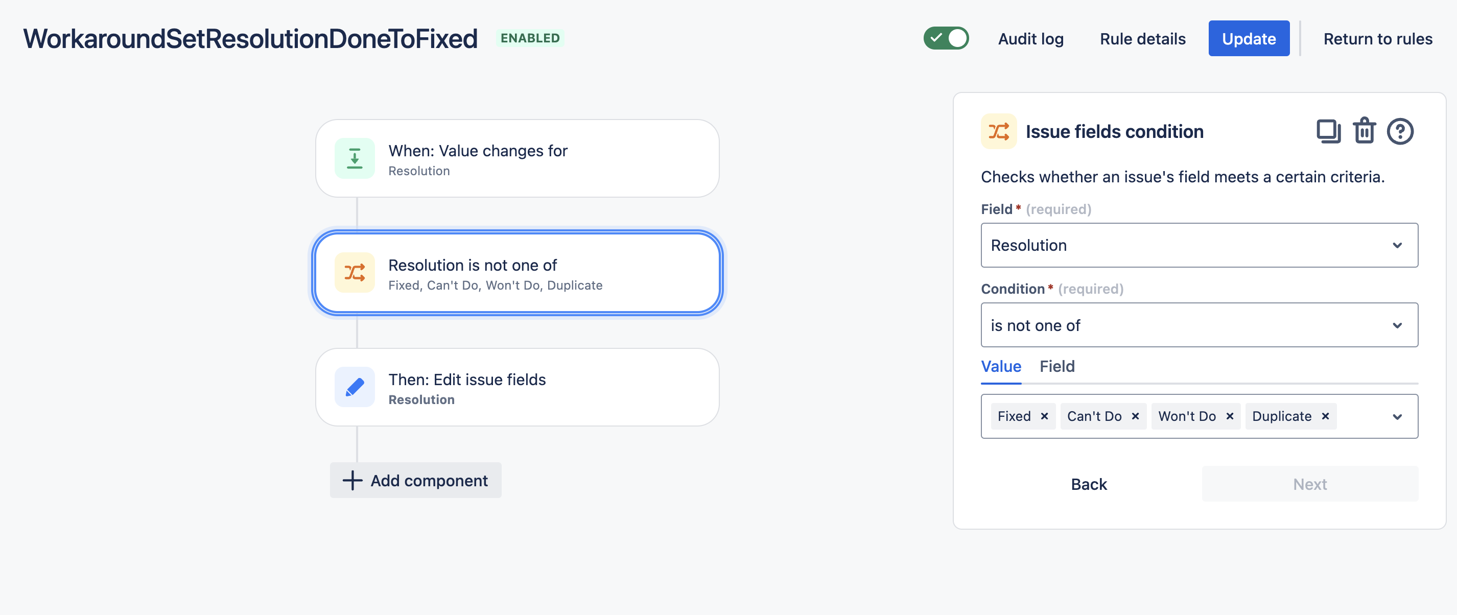 Add the issue field condition