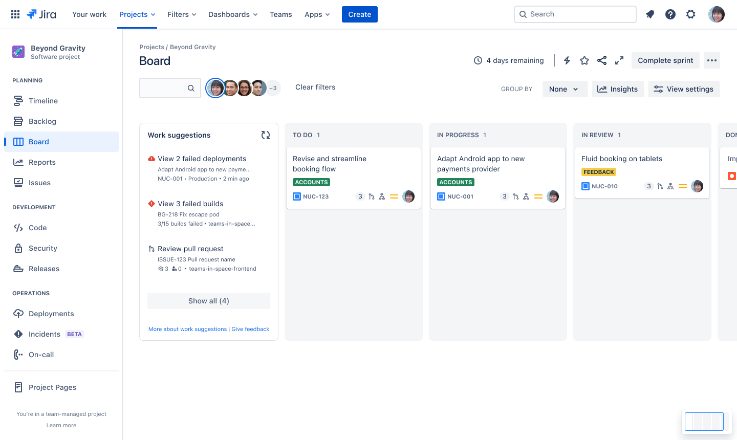 Work suggestions panel on a Jira board when avatar is selected