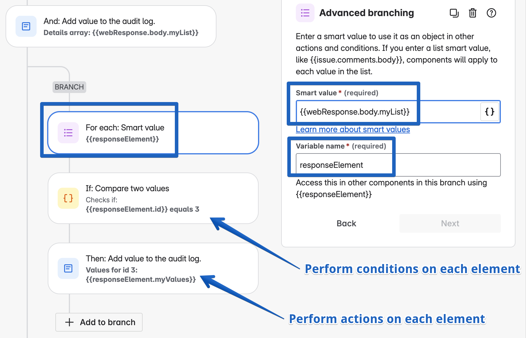 The Advanced branching component in Jira Automation