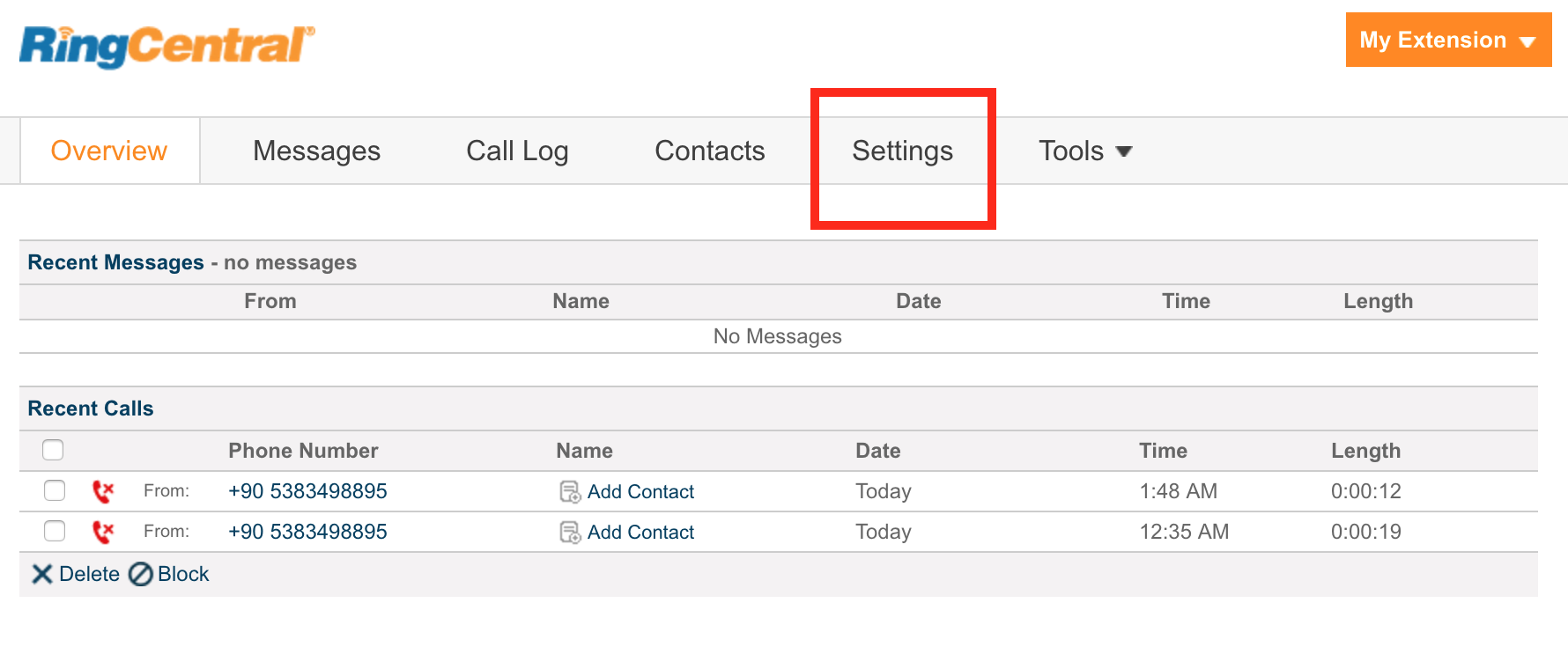 RingCentral settings