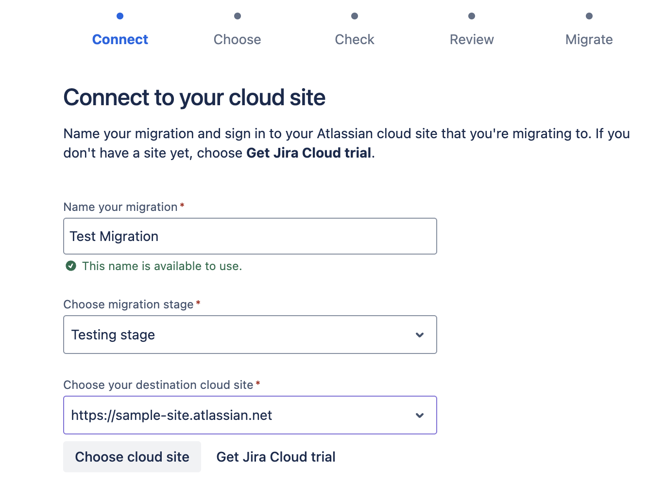 Add migration name, stage and destination cloud site 