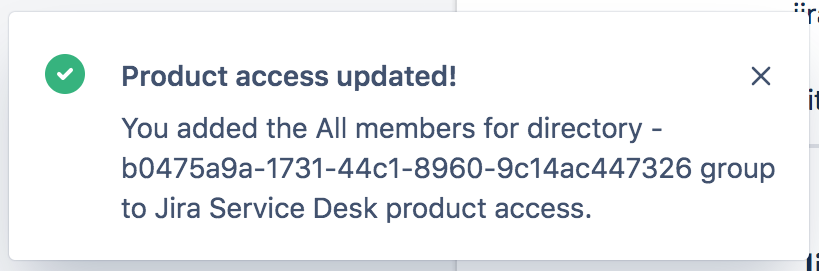 Confirmation that the Product access has been updated