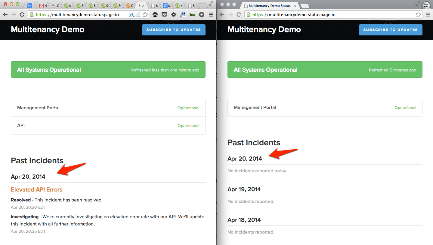 screenshot of multitenancy history