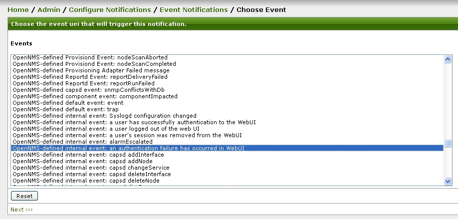 OpenNMS choose event