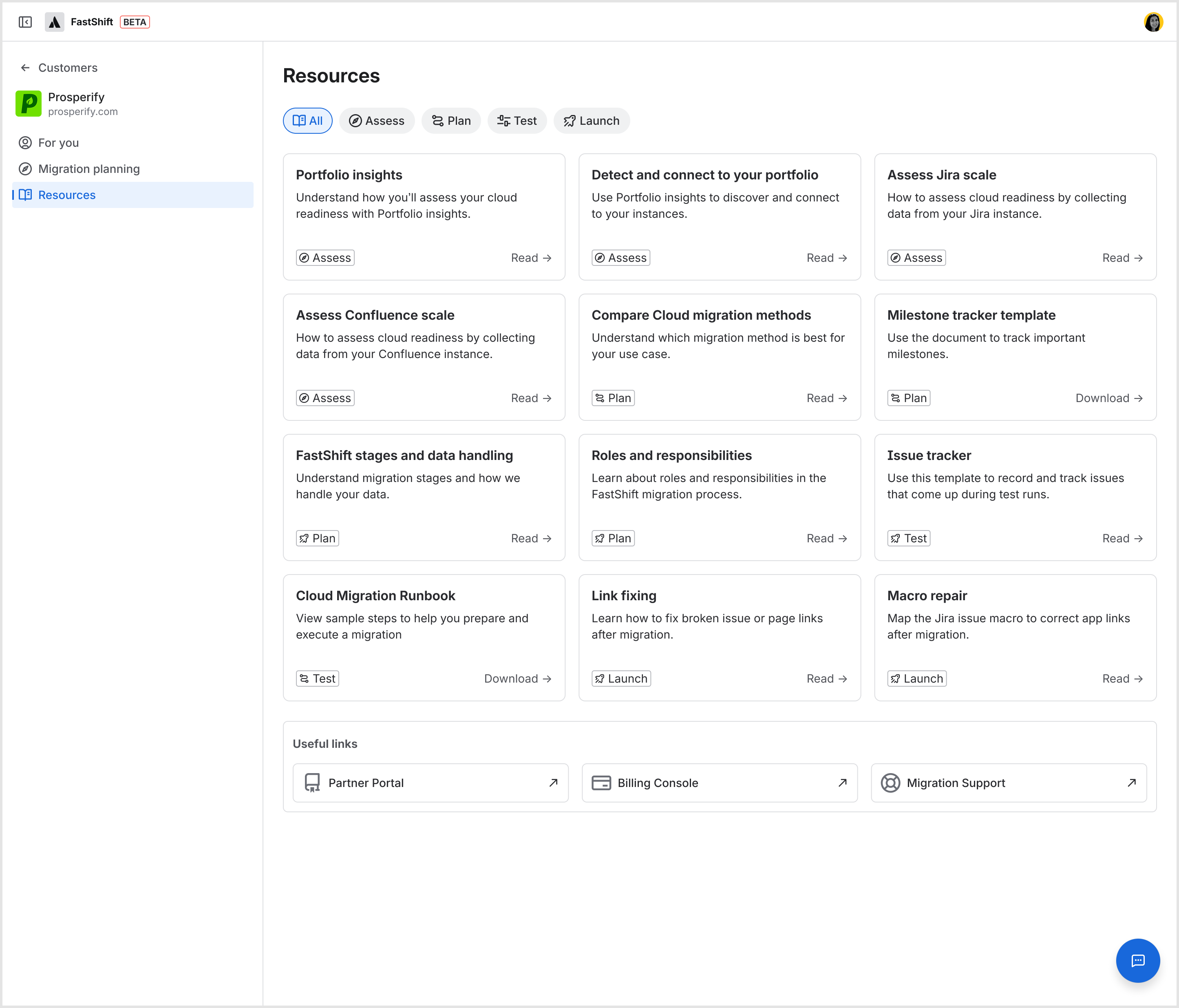 Image of the Resources page in the FastShift portal