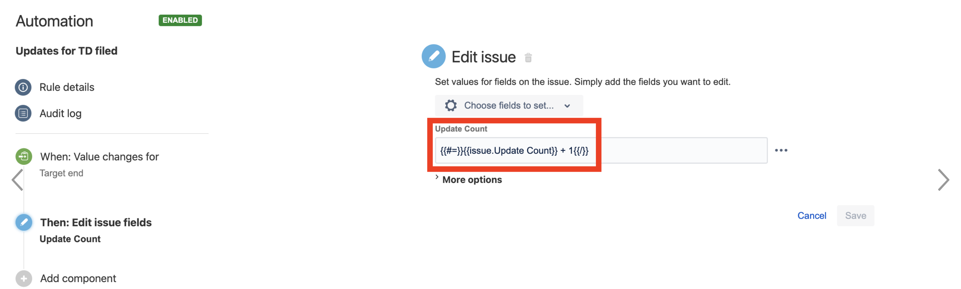 Automation rule to edit custom field using smart value