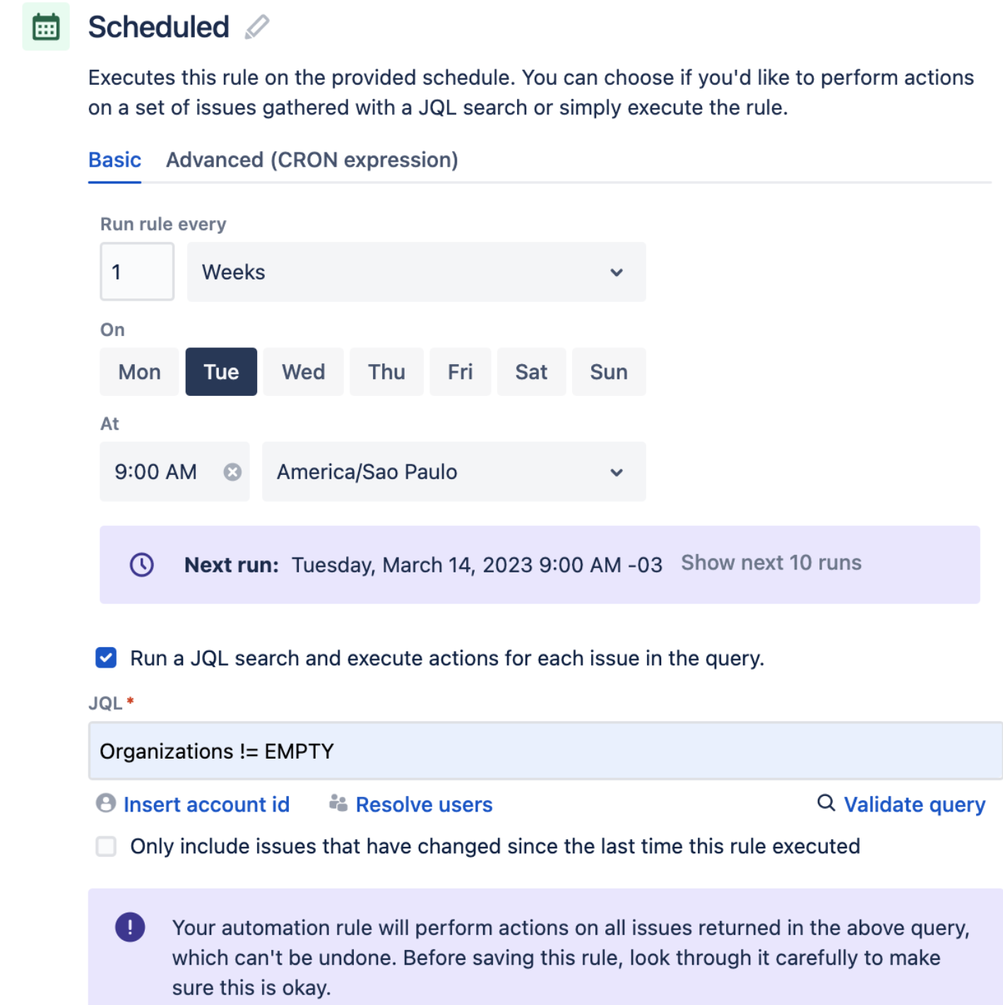 Automation Schedule Trigger using JQL 