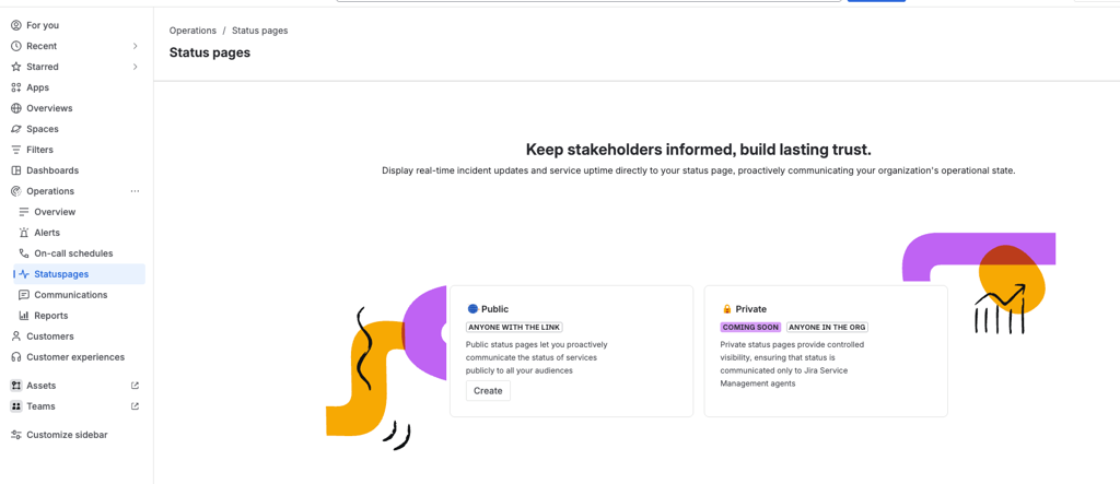 Step to create status page in JSM