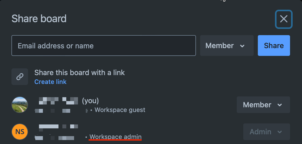 After clicking on Share; you'll see Workspace member next to any board member who's also a member of the Workspace.