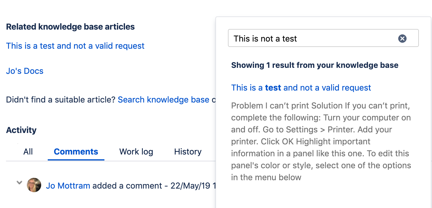 Search For A Knowledge Base Article In A Request Jira Service